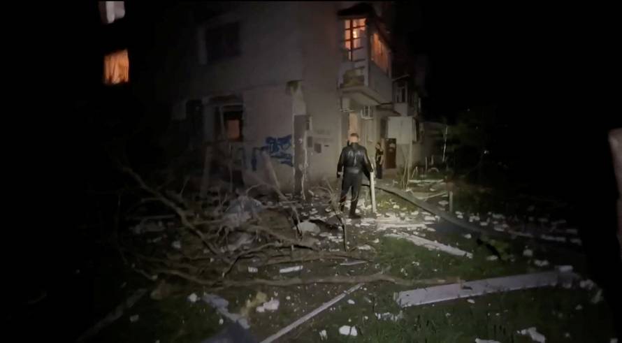 Aftermath of a mass overnight drone attack by Russian forces, at a location given as Odesa