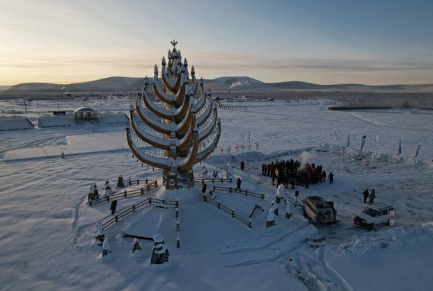 People take part in the traditional Yakut ritual of blessing near Oymyakon