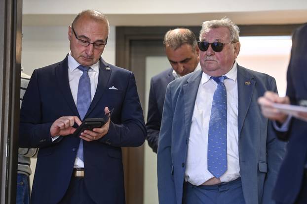 Zagreb: Vladimir Šeks i Gordan Grlić Radman nakon sjednice Predsjedništva i Nacionalnog odbora HDZ-a