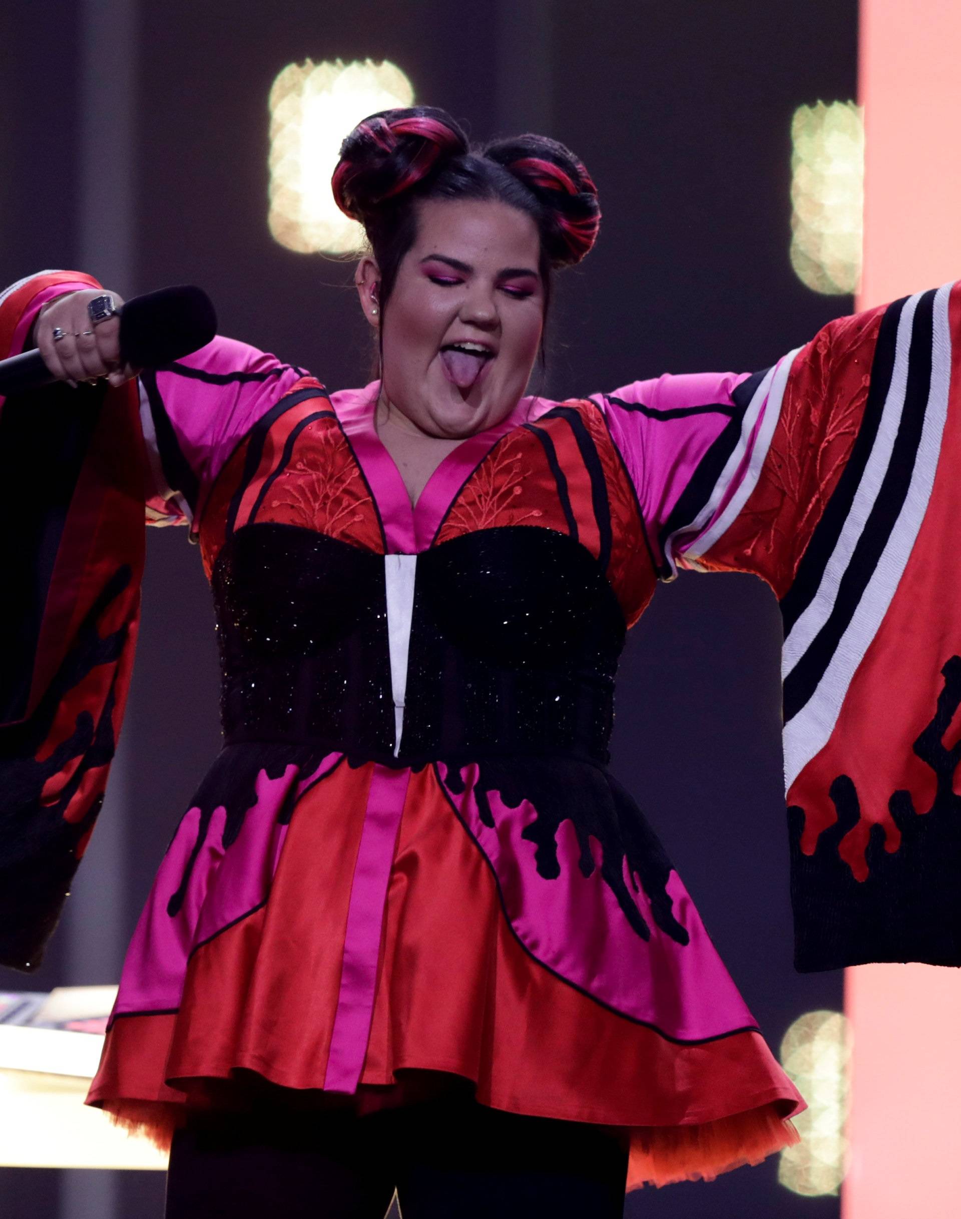sraelâs Netta performs âToyâ during the dress rehearsal of Semi-Final 1 for Eurovision Song Contest 2018Â at the Altice Arena hall in Lisbon