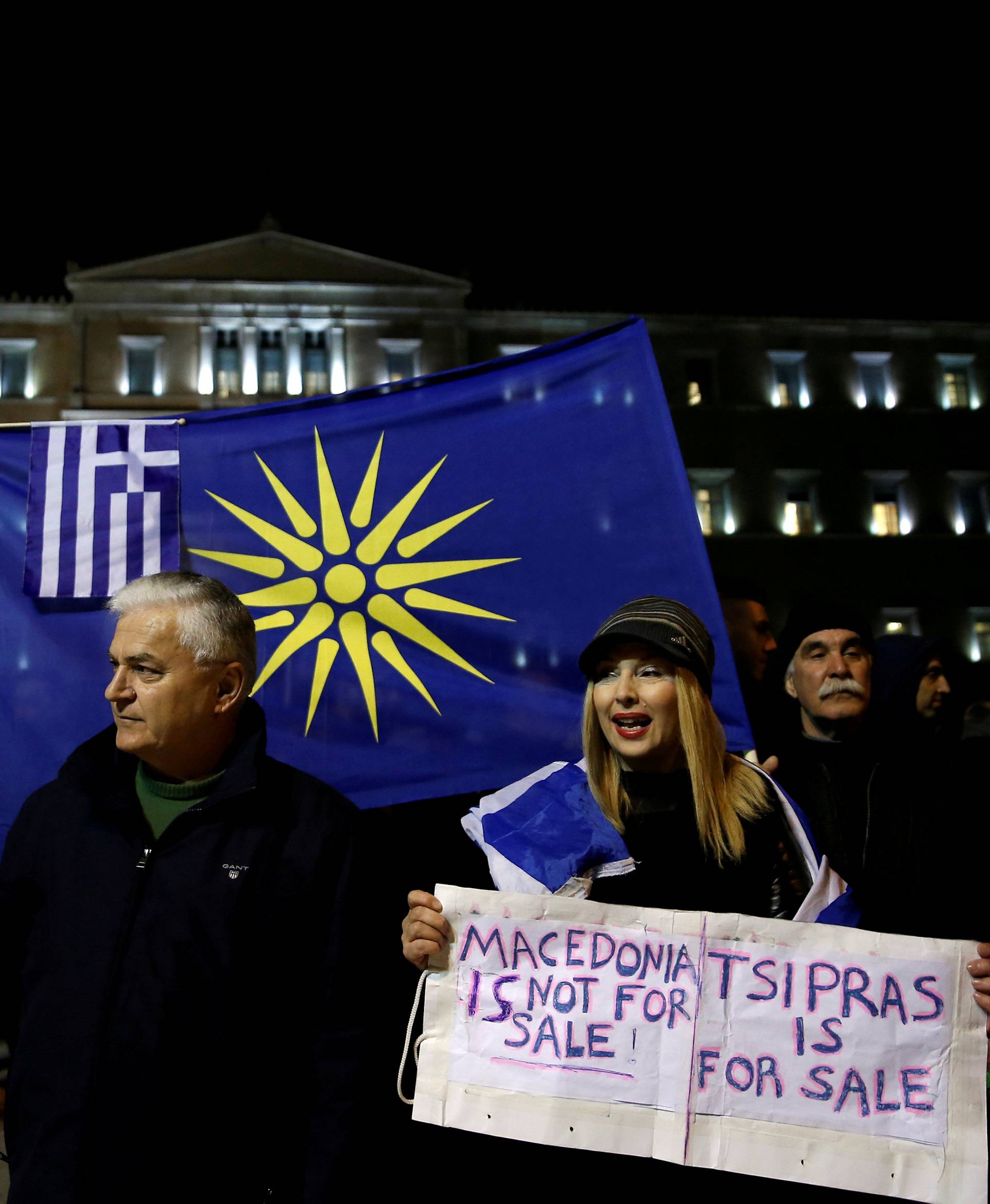 Protesters demonstrate in front of the parliament against the agreement reached by Greece and Macedonia to resolve a dispute over the former Yugoslav republic's name,  in Athens