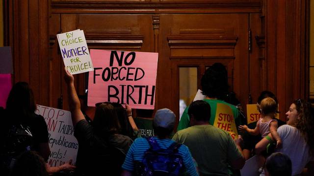 FILE PHOTO: Protests during a special session debating on banning abortion, in Indianapolis