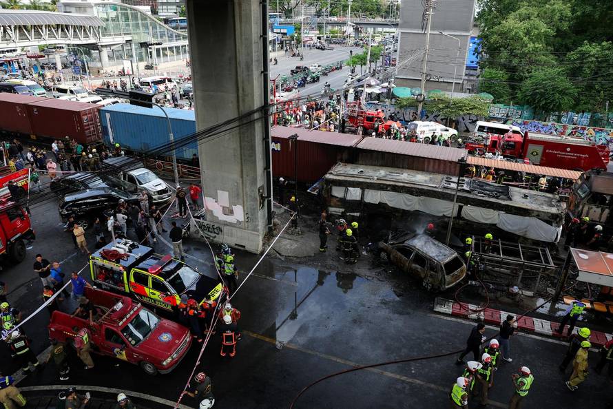 The scene of a multi-vehicle collision, in Bangkok