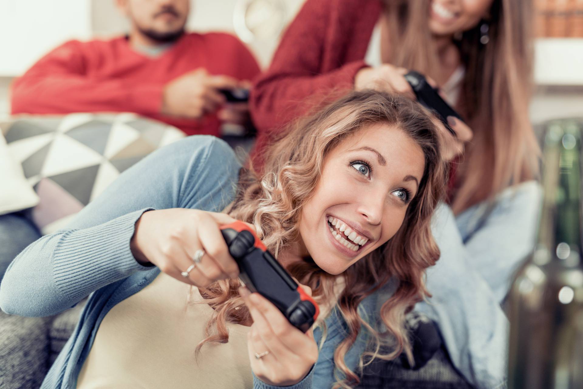 Group of friends having fun at home