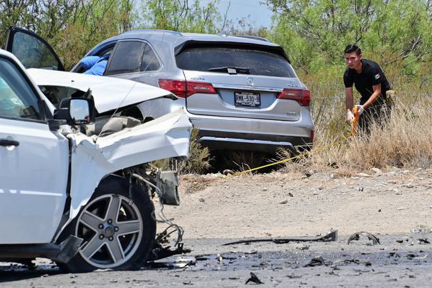 Scene of car crash involving a vehicle carrying members of President-elect Claudia Sheinbaum's team, in Monclova