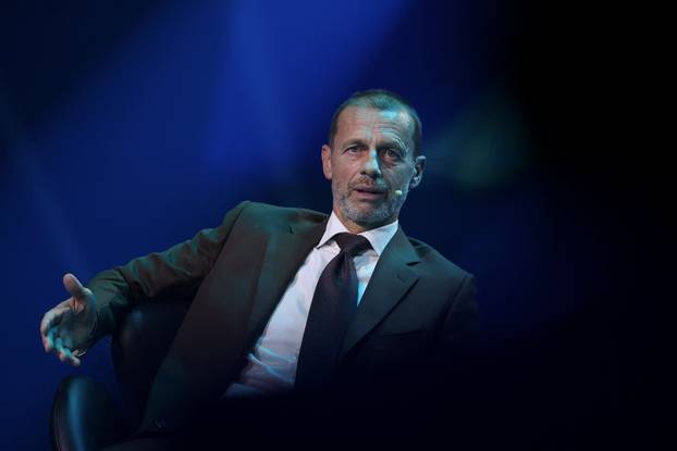 UEFA President Aleksander Ceferin speaks at the Portugal Football Summit in Lisbon