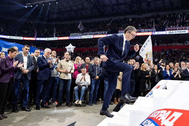 Serbian President Aleksandar Vucic attends a rally of the ruling Serbian Progressive Party