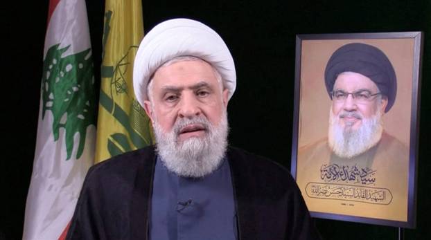 Lebanon's Hezbollah new leader Sheikh Naim Qassem delivers a speech