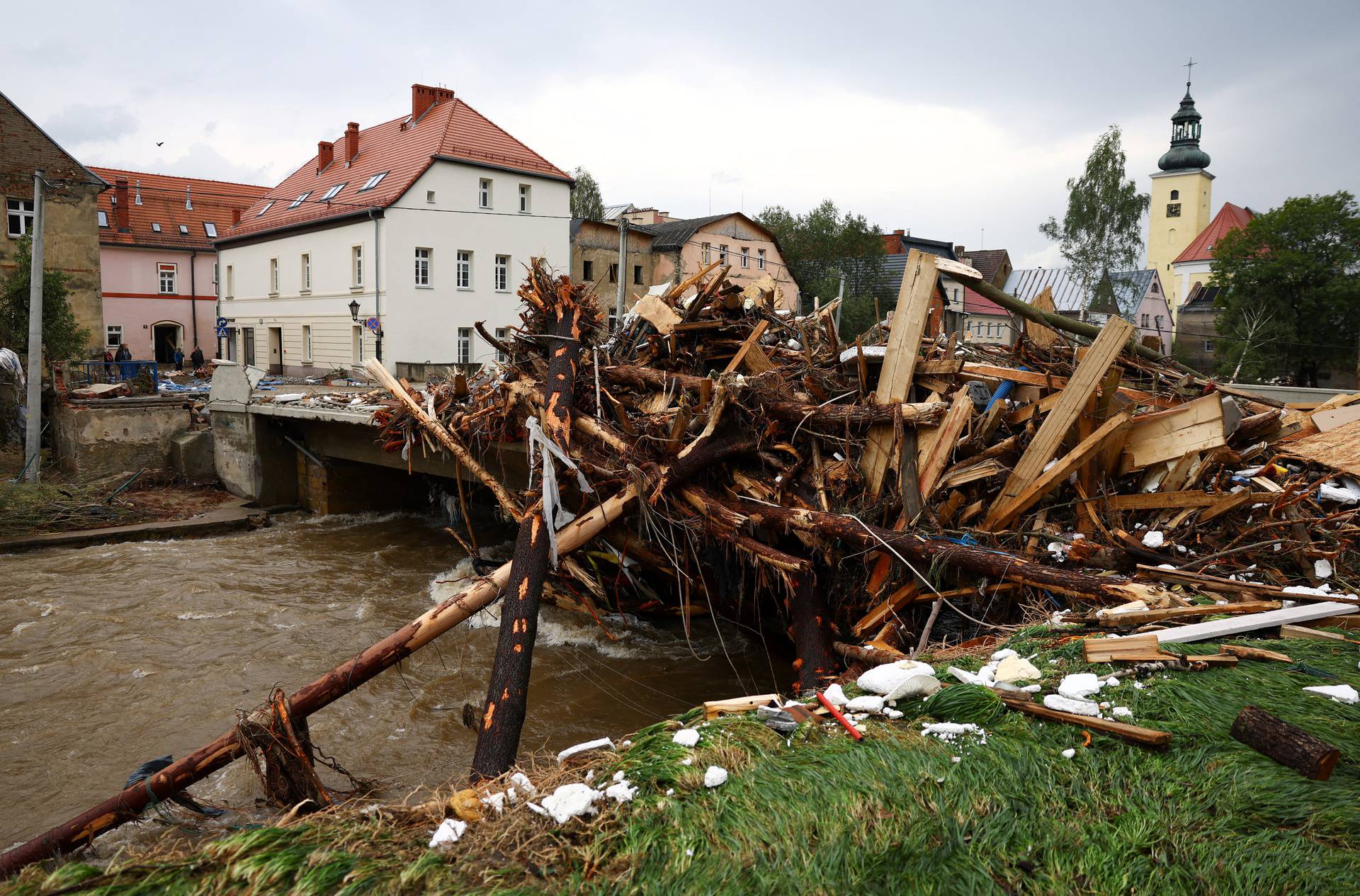 Aftermath of flooding by Biala Ladecka river in Ladek Zdroj