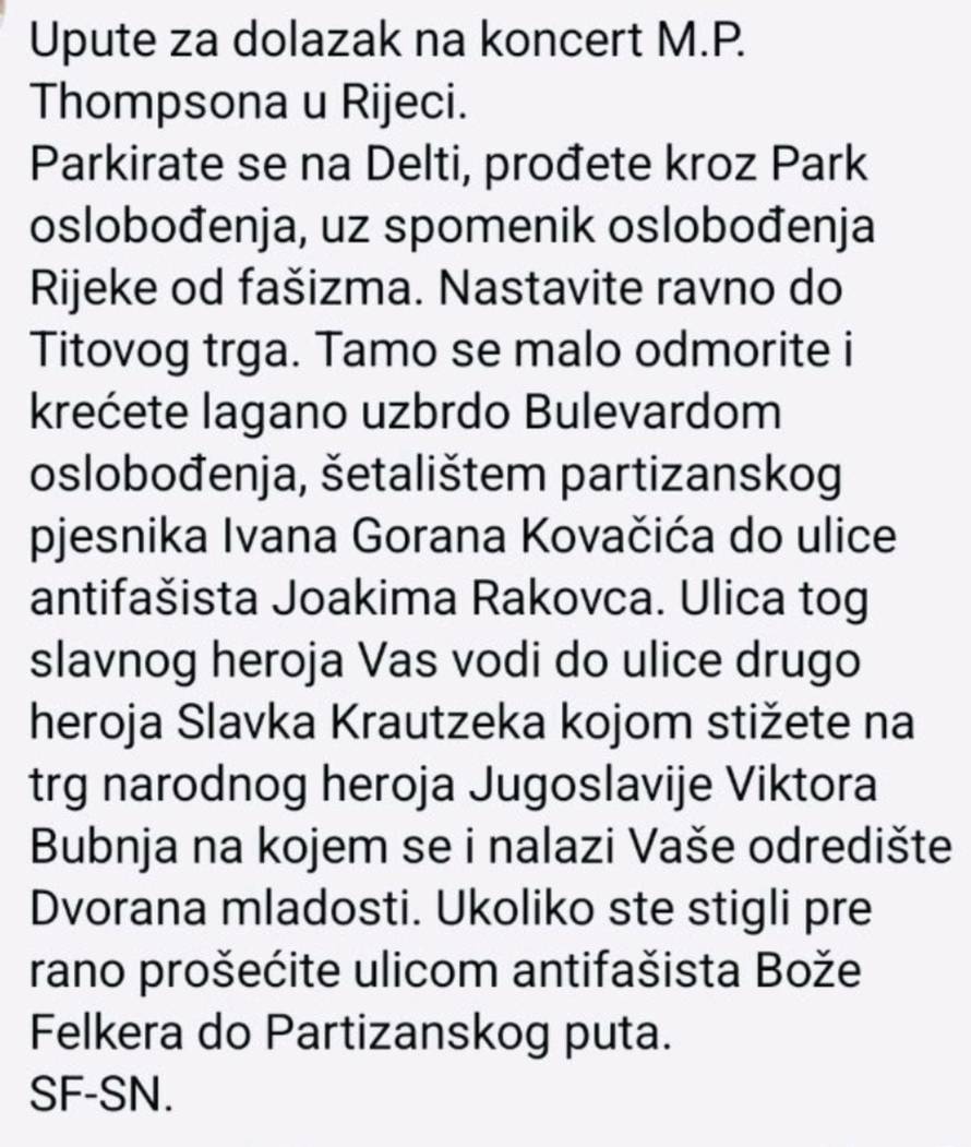 Putevima partizana i velikih antifašista: Kako u Rijeci doći na Thompsonov koncert
