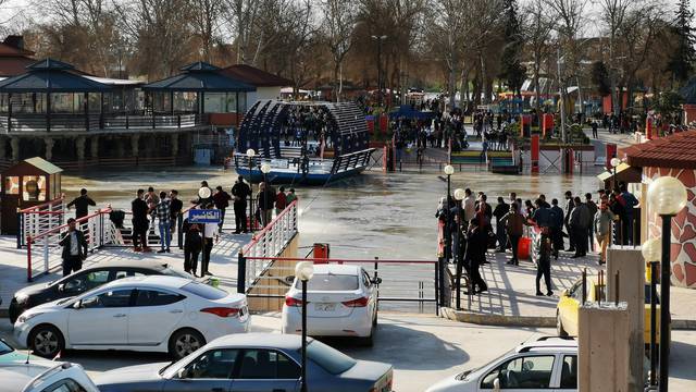 General view of the scene where an overloaded ferry sank in the Tigris river near Mosul in Iraq