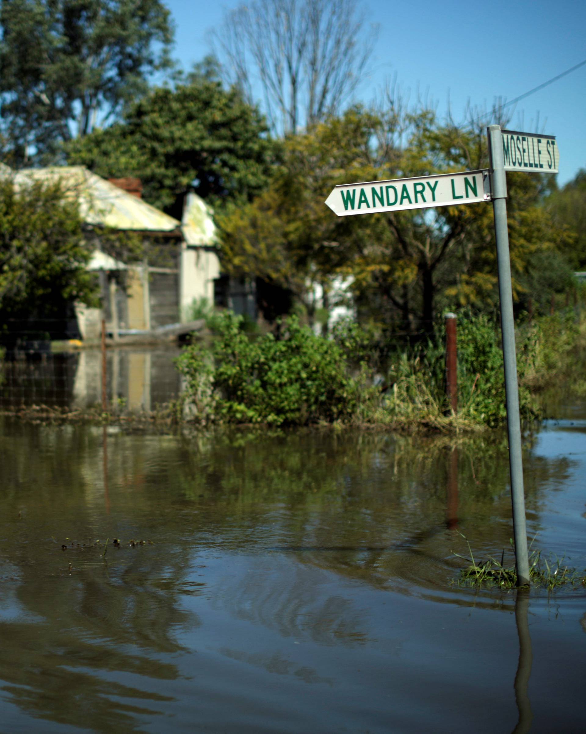 A house sits stranded in floodwaters following heavy rains in the midwestern New South Wales town of Forbes