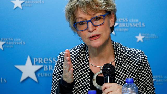FILE PHOTO: Callamard, U.N. Special Rapporteur on Extrajudicial Executions, holds a news conference in Brussels