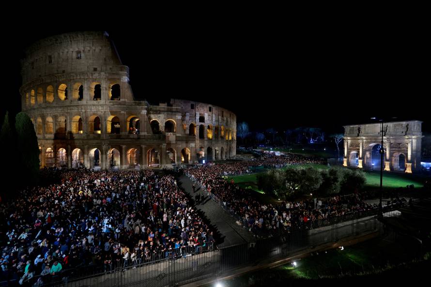 Via Crucis (Way of the Cross) procession during Good Friday celebrations, at the Colosseum, in Rome