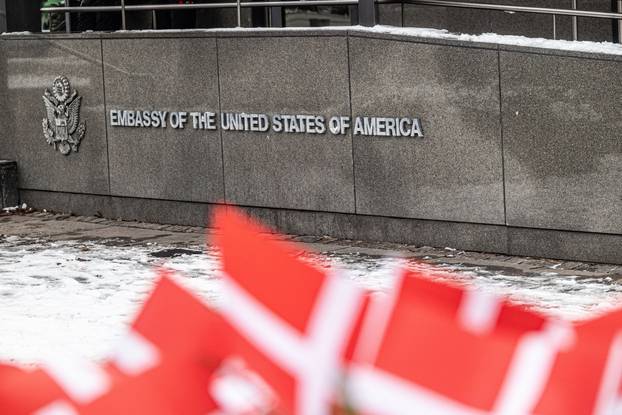 Danish Flags In Front Of The American Embassy, Copenhagen, Denmark - 28 Jan 2026