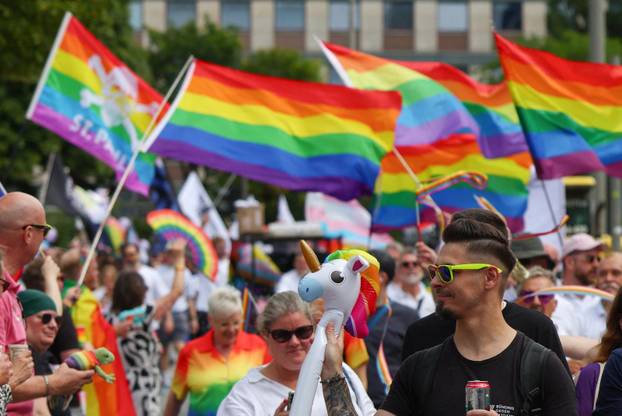 Revellers attend the annual Christopher Street Day (CSD) LGBTQ+ Pride demonstration, in Hamburg
