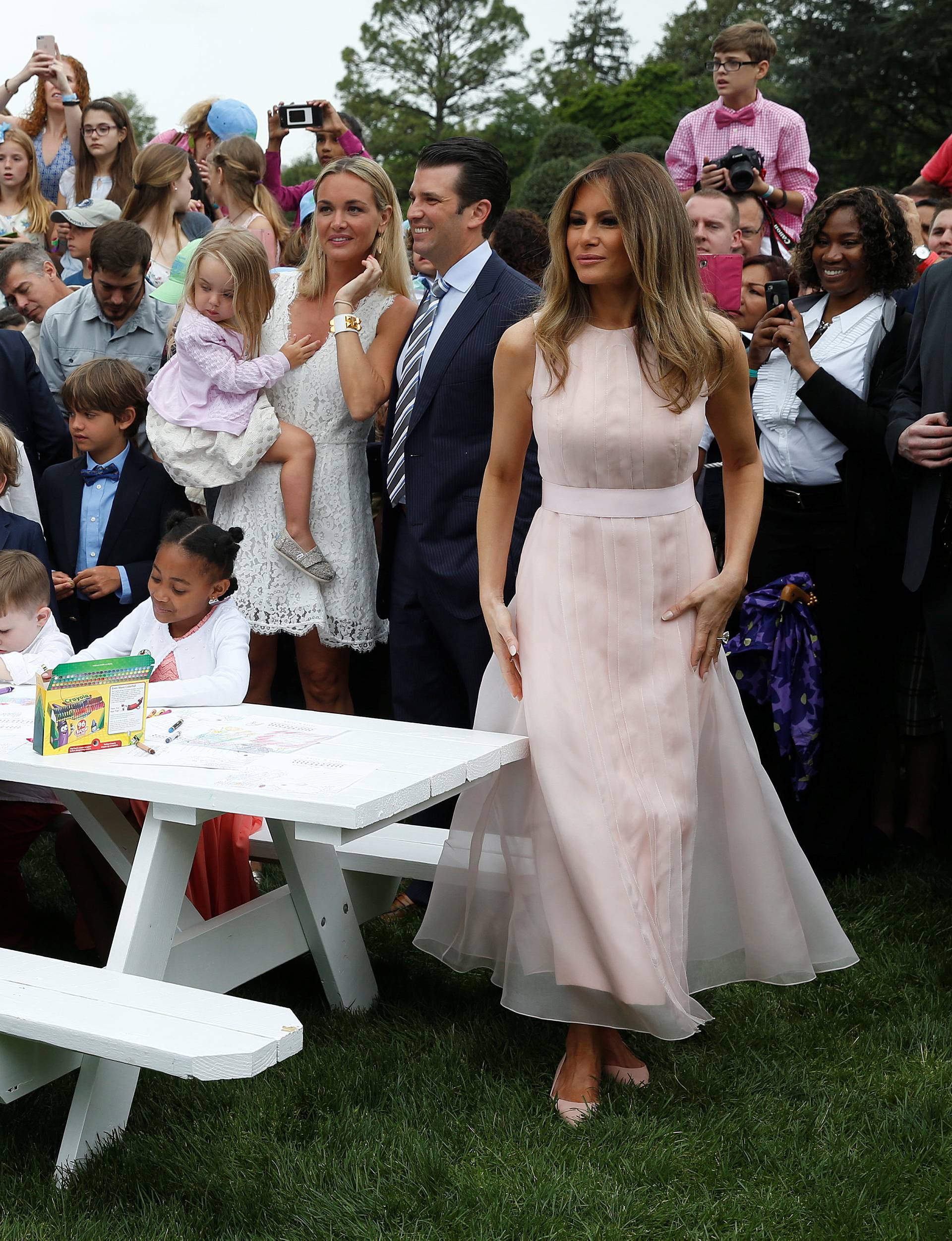 U.S. President Donald Trump and U.S. first lady Melania Trump are pictured at the 139th annual White House Easter Egg Roll on the South Lawn of the White House in Washington