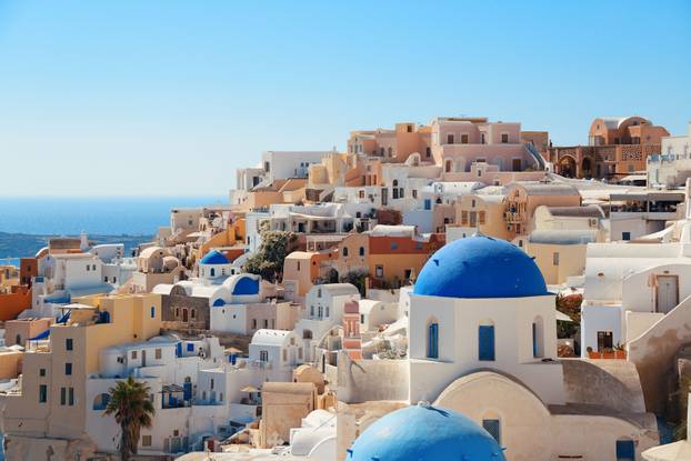 Santorini skyline blue church