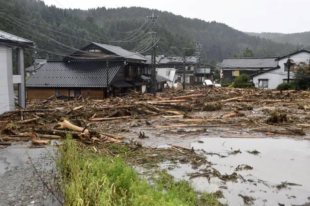 Debris following floods caused by a torrential rain are seen in Wajima