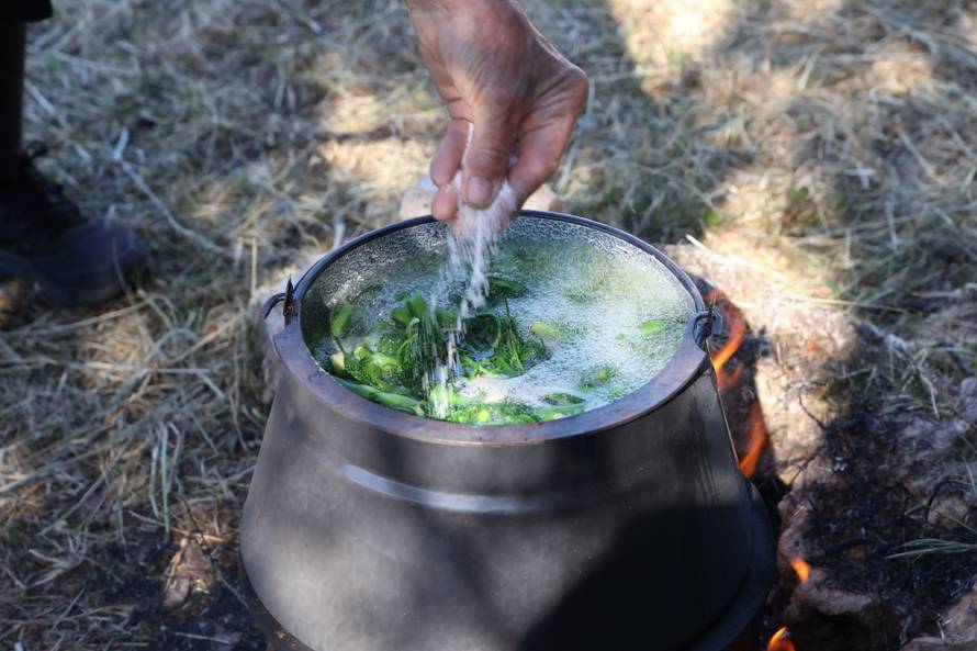Vodice:Tradicionalni prvosvibanjski piknik u Rakitnici,spremanje divljeg zelja i pulente.