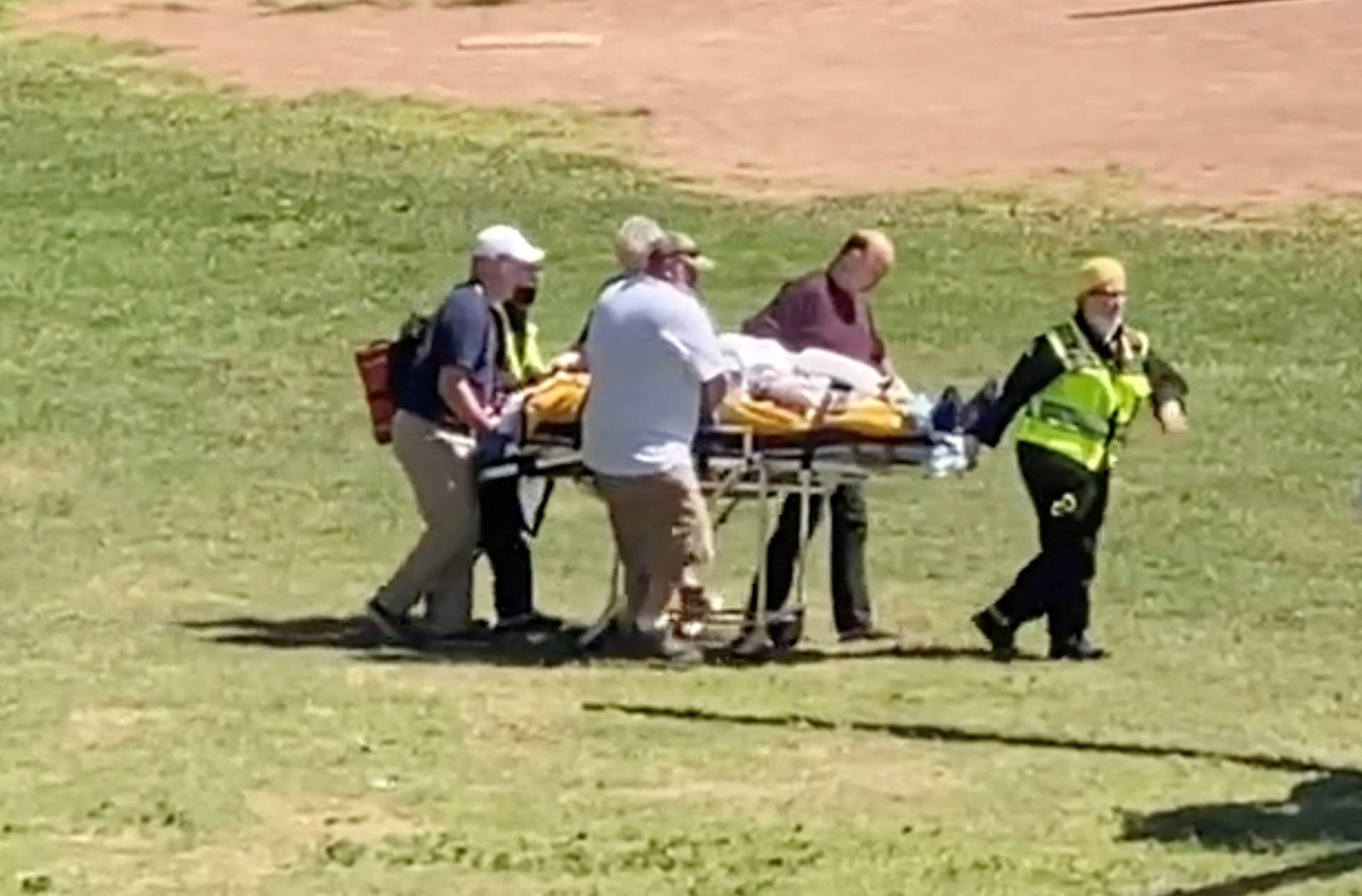 Author Salman Rushdie is transported to a helicopter after he was stabbed at the Chautauqua Institution