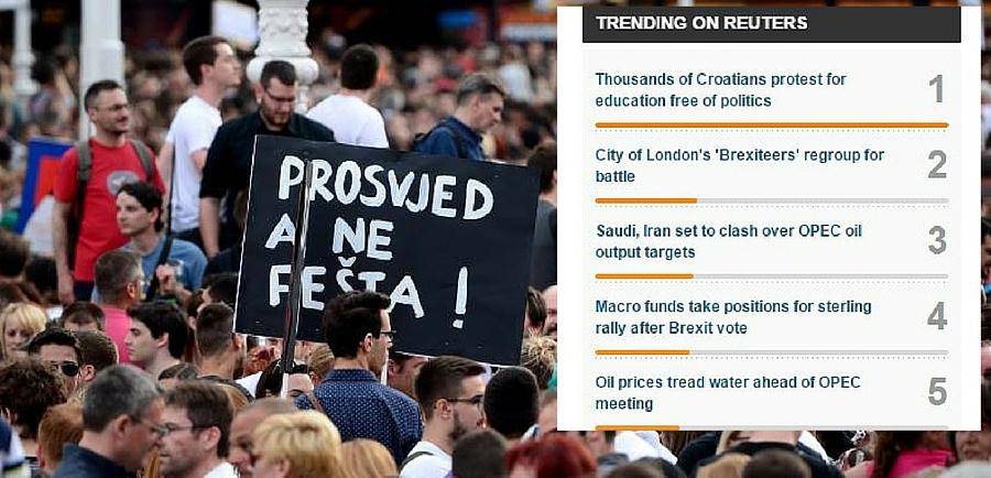 Članak o prosvjedu u Hrvatskoj najčitaniji na agenciji Reuters