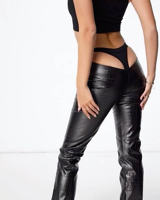 Trousers with low waist rear and faux thong are a head turner