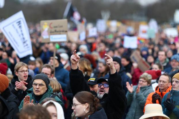Protest against chancellor candidate Merz's plans to limit migration, in Berlin