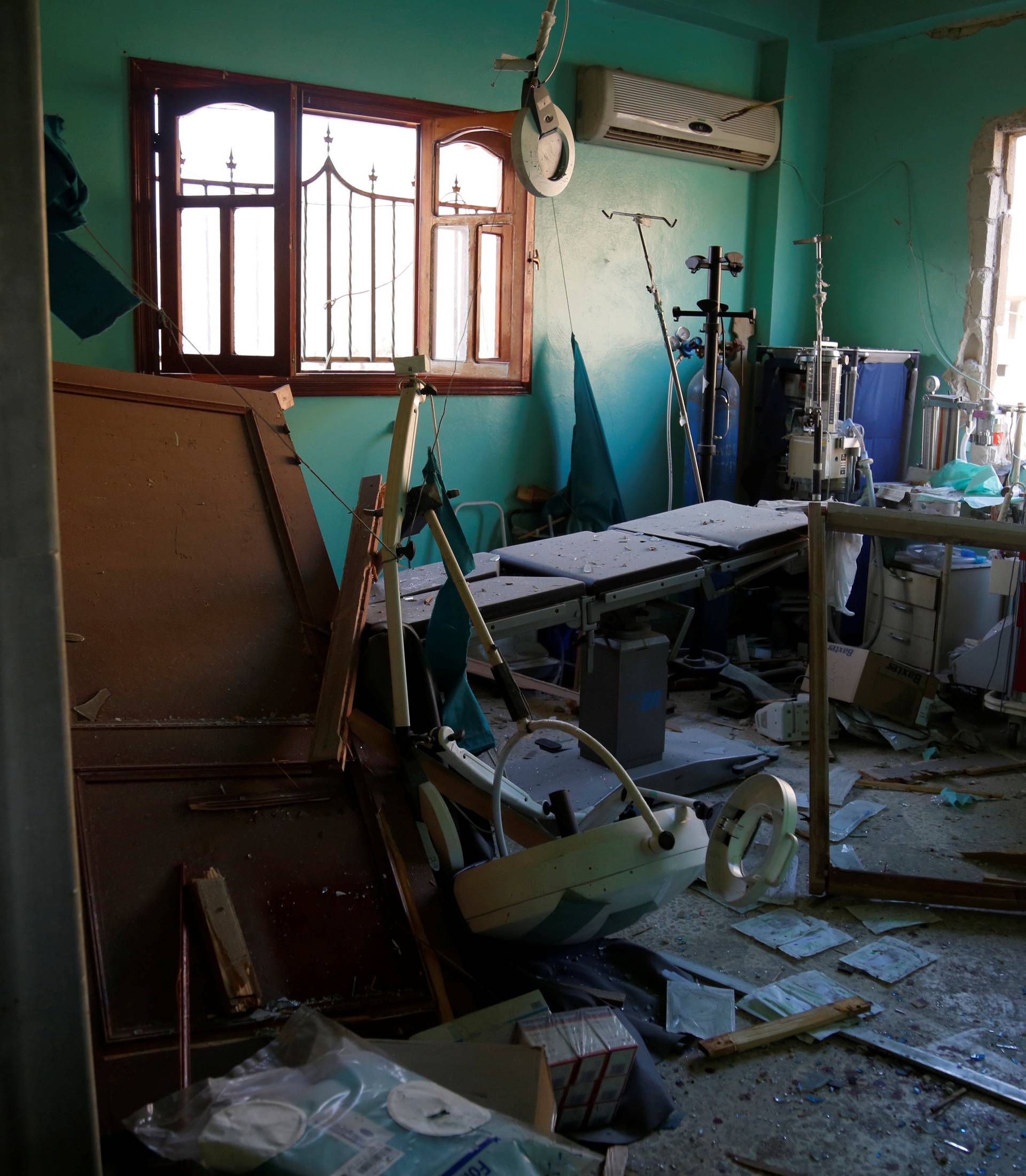 A damaged operation room is pictured after an airstrike on a hospital in the town of Meles, western Idlib city in rebel-held Idlib province