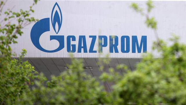 Gazprom logo is seen on station in Sofia
