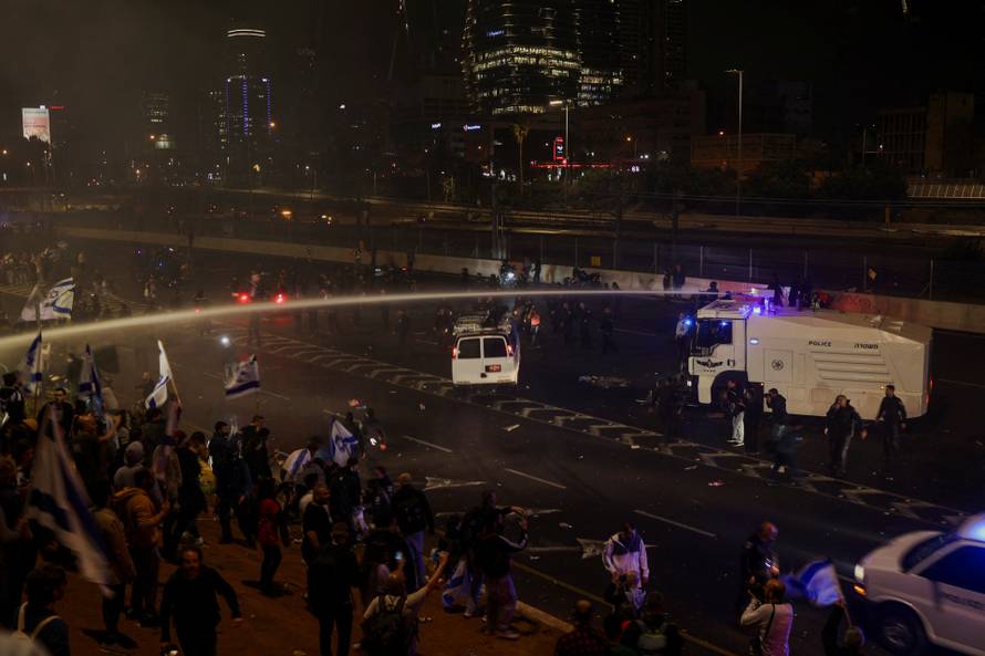 Protests against Israel's judicial overhaul and dismissing the defense minister, in Tel Aviv