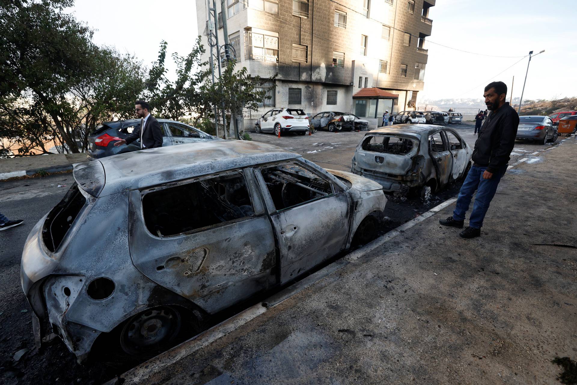 Aftermath of Israeli settlers attack in Al-Bireh city