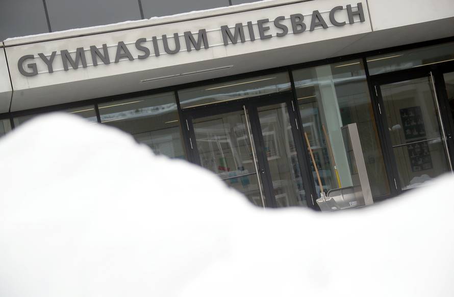 A closed school is seen after heavy snowfall in Miesbach
