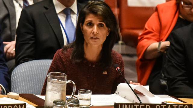 U.S. Ambassador to the United Nations Nikki Haley delivers remarks at a security council meeting at U.N. headquarters during the United Nations General Assembly in New York City