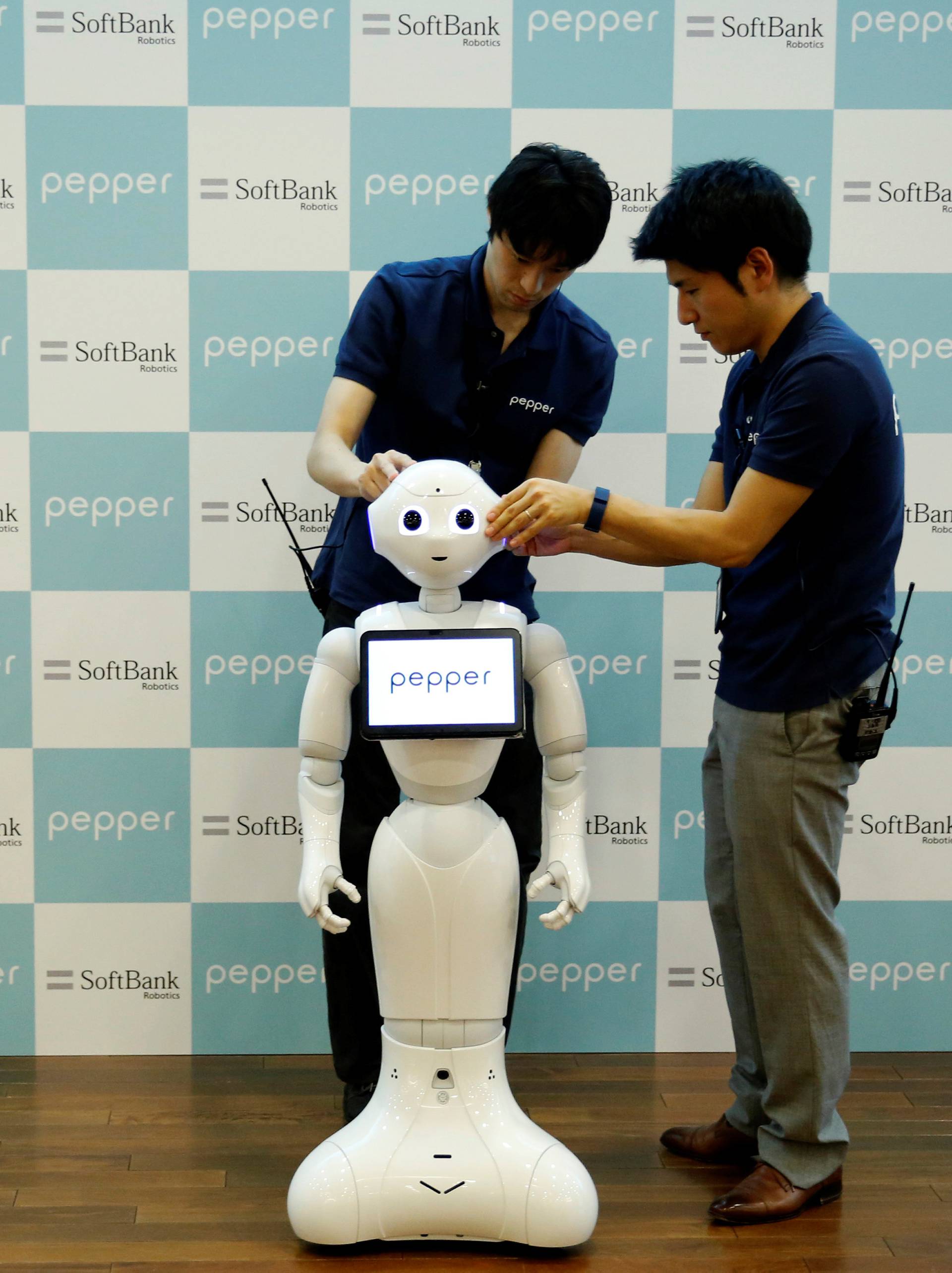 SoftBank's emotion-reading robot Pepper is seen after a demonstration at the company's headquarters in Tokyo