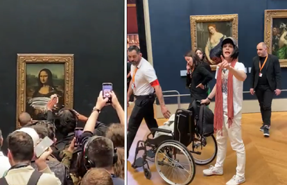 VIDEO  Mladić prerušen u staricu  gađao sliku Mona Lise tortom