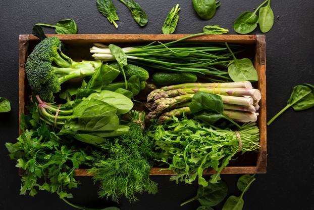 Organic Green Vegetable in Wooden Crate