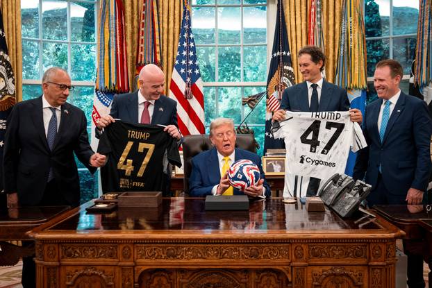 U.S. President Donald Trump makes remarks as he meets with members of the Juventus Football Club team, in Washington