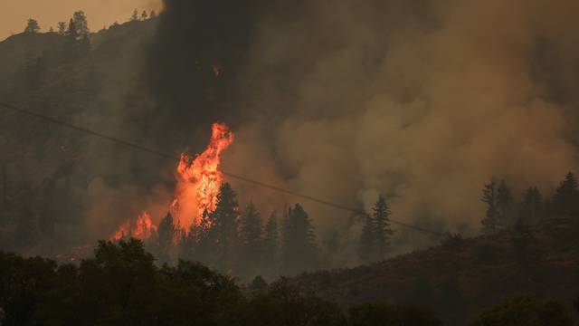The Eagle Bluff Wildfire burns across the Canada-U.S. border from the state of Washington into Osoyoos, British Columbia