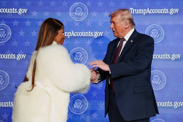 U.S. President Donald Trump attends the U.S. Treasury Department's Trump Accounts Summit, in Washington