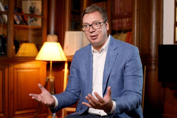 Serbian President Aleksandar Vucic speaks during an interview with Reuters in Belgrade, Serbia