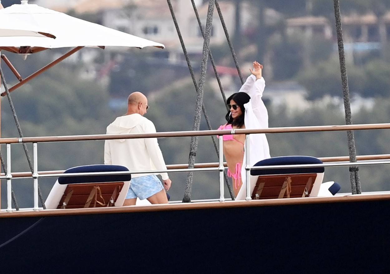 *PREMIUM-EXCLUSIVE* Amazon founder Jeff Bezos and girlfriend Lauren Sanchez pictured relaxing on his new $500M superyacht in Spain.