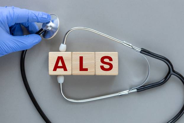 ALS. amyotrophic lateral sclerosis. Conceptual health words on w