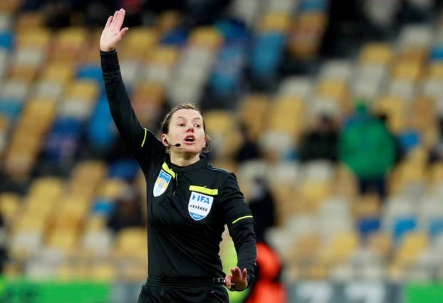 FILE PHOTO: Referee Monzul gestures during a match of the Ukrainian Premier League in Kyiv