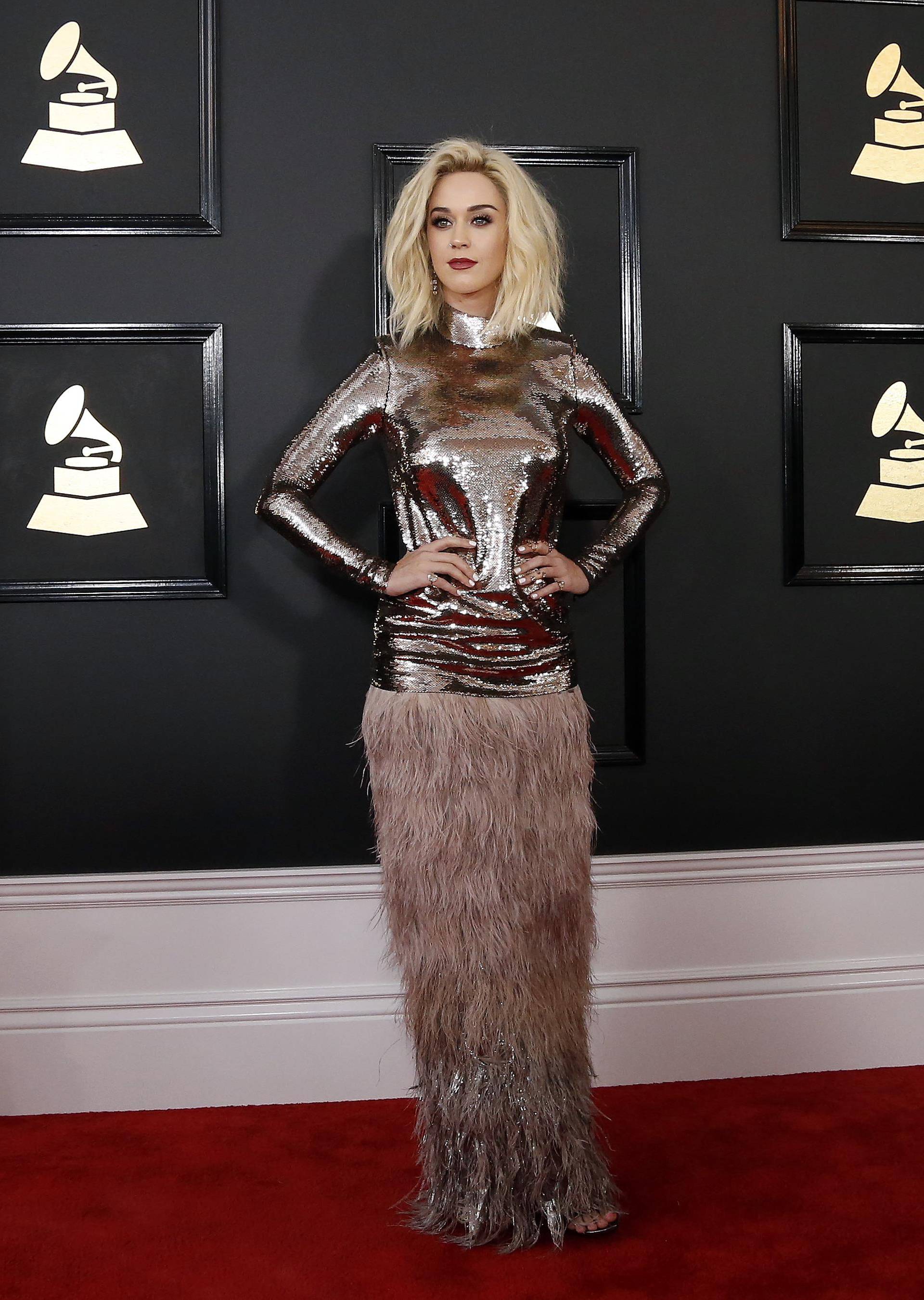 Singer Katy Perry arrives at the 59th Annual Grammy Awards in Los Angeles