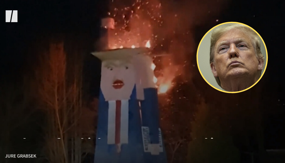 Slovenci su zapalili Trumpa: Njegov kip pretvorili u zgarište