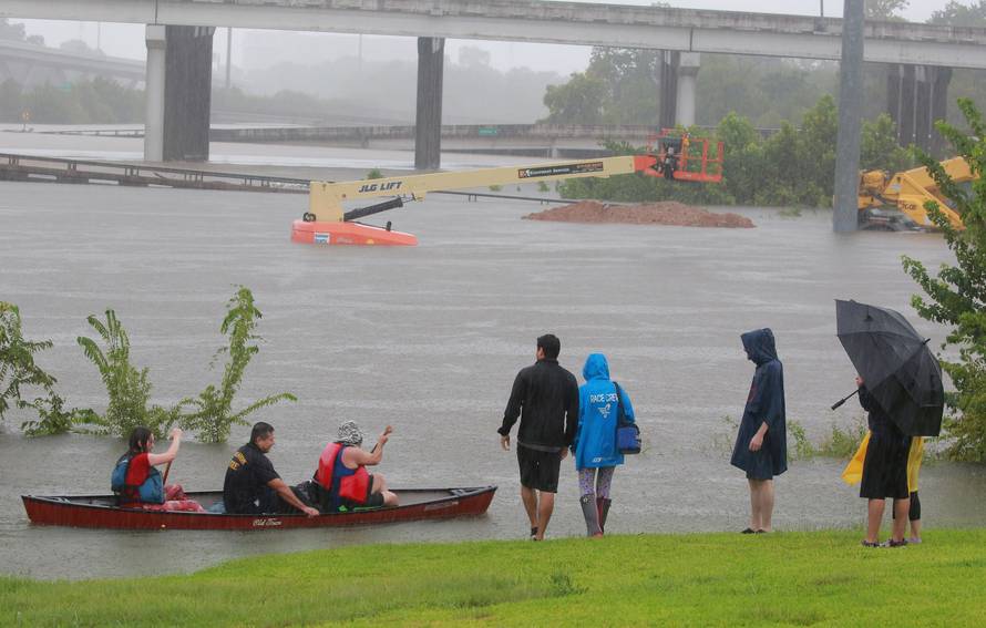 Submerged freeways from the effects of Hurricane Harvey are seen during widespread flooding in Houston