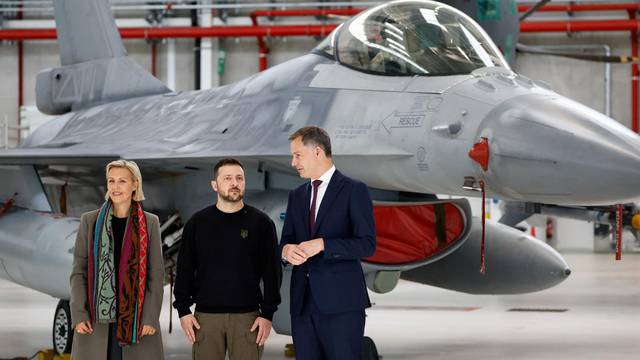 Ukrainian President Zelenskiy and Belgium's PM De Croo visit Melsbroek air base