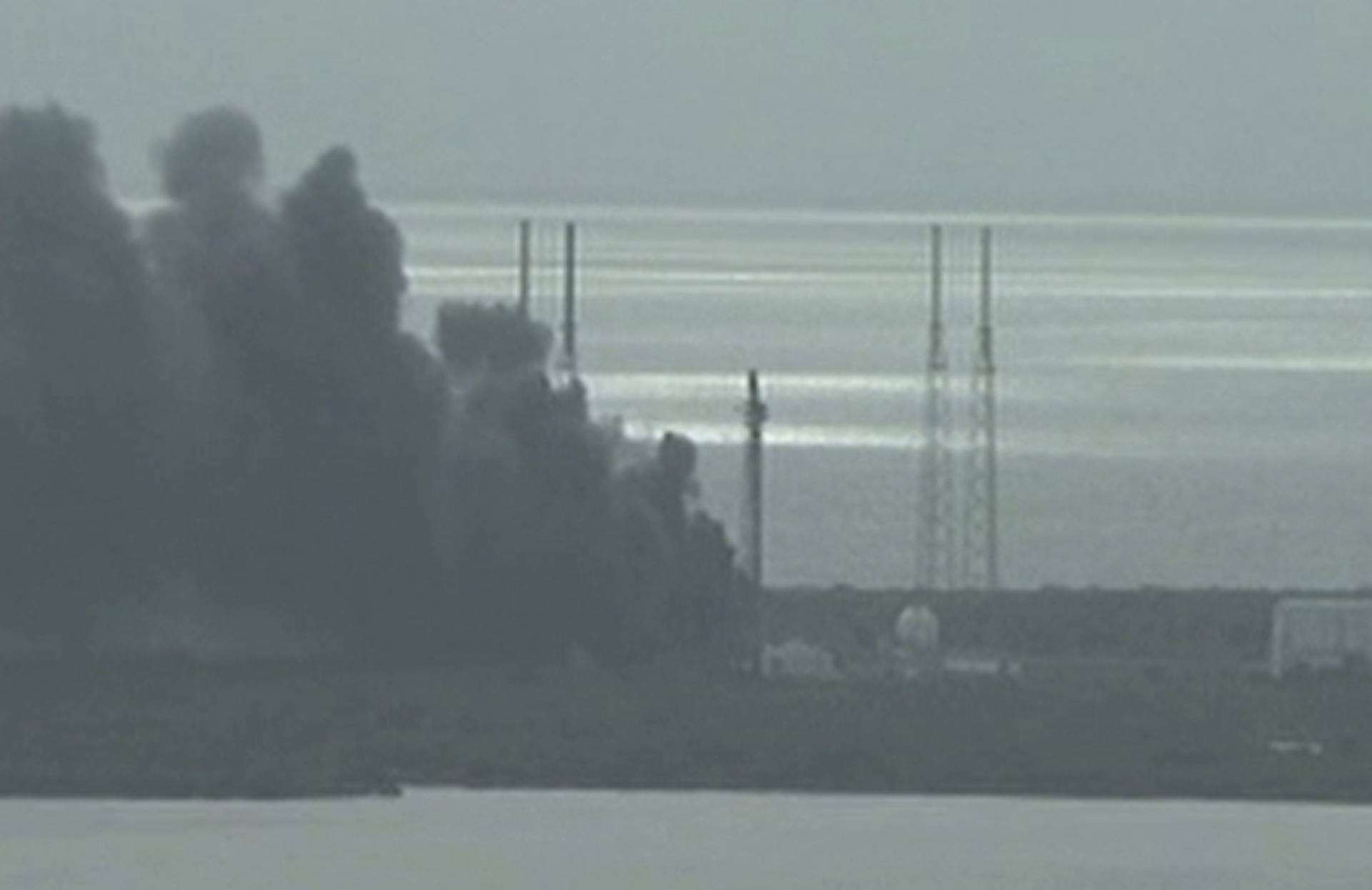 A still image taken from video of smoke rising on the launch site of SpaceX Falcon 9 rocket in Cape Canaveral, Florida