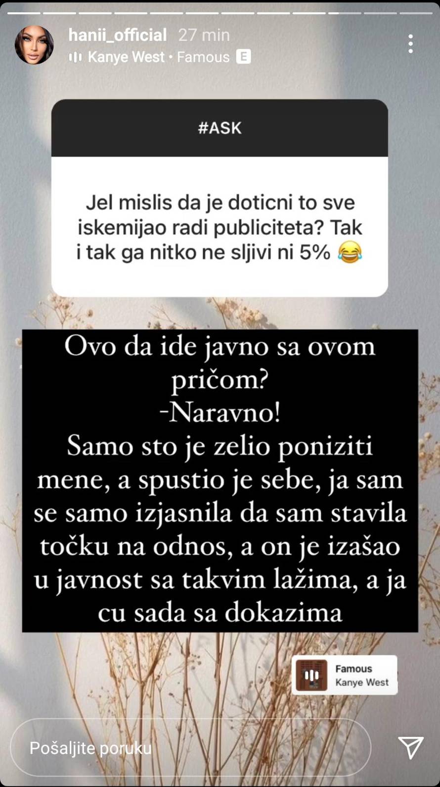 Hana se požalila: 'Goran je sve ovo napravio zbog publiciteta. Još za Valentinovo mi je tepao'